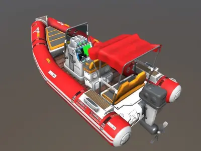 Low poly Zodiac boat set Low-poly 3D model