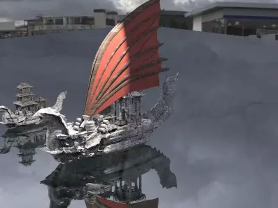 Asian Red Fin sailed Ship 3D model