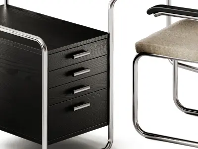 Thonet Writing desk S 285 and Chair S 64 PV 3D model