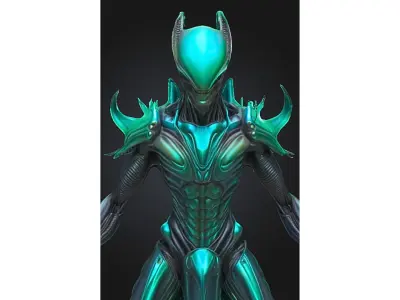 Cyber Alien Overlord Low-poly 3D model