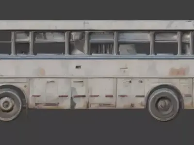 Wrecked City Bus Post Apocalyptic 3D Model Low-poly 3D model purchase