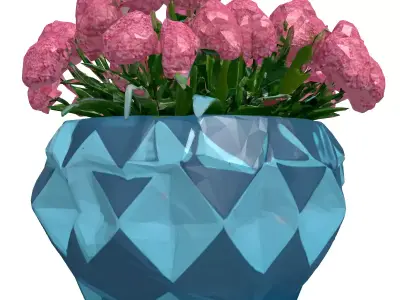 Futuristic Glowing Planter with Pink Flowers 3D model