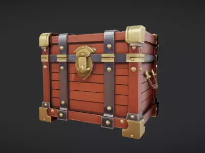 Antique wooden treasure chest 2 3D model