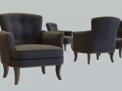 Vintage Chair Black Cotton Upholstery DarkOak Natural Legs 3D model