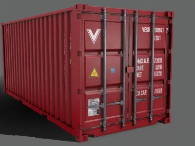 PBR 20 ft Shipping Cargo Container Version 2 - Red Low-poly 3D model