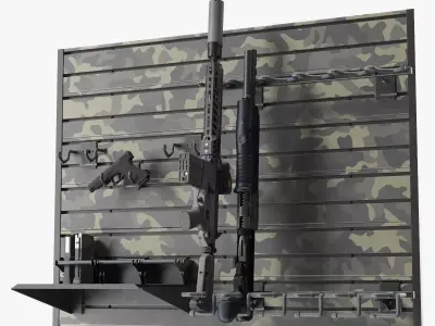 Gun Rack Woodland Camouflage with Weapons 3D model purchase