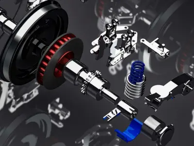 Train 2 axes bogie and suspension system 3D model