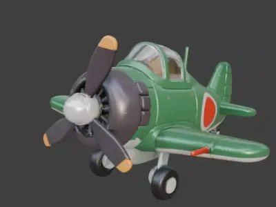 Stylized Chibi WWII Zero Fighter Low-poly 3D model