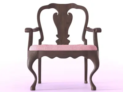 Armchair wooden chair with upholstered seat Low-poly 3D model