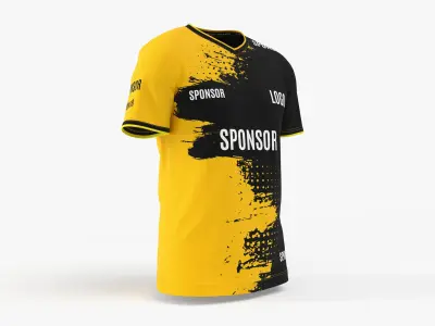 Realistic Worn Regular V-neck Classic T-Shirt Short Sleeve Male Body Shape Model for E-Sport 3D model