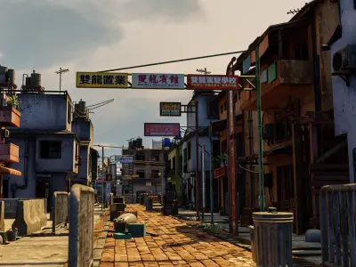 ASIAN ENVIRONMENT SCENE - HONGKONG COMPLETE 3D ASSET DEMO FILE Low-poly 3D model