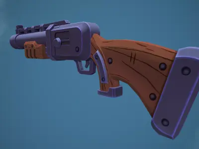 Stylized Steampunk Shotgun Low-poly 3D model