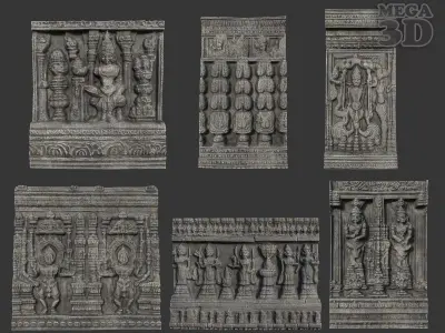 Ancient Hindu Temple Wall modular Ultra HD 16K Texture - 221009 Low-poly 3D model