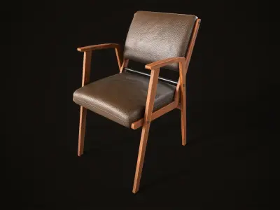Wooden shabby armchair Low-poly 3D model
