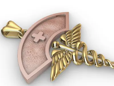 Nurse Cap Pendant with Caduceus Charm Jewelry 3D print model