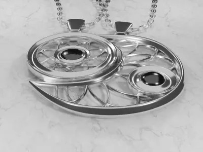 Necklace silver crescent pendant with stone 3D model