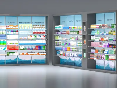 Pharmacy Display Stand with Filling 3D model