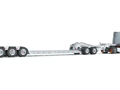 Semi Truck with Lowboy Trailer 3D model shop