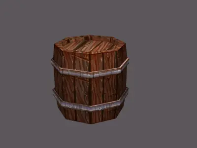 Wooden barrel Low-poly 3D model 8