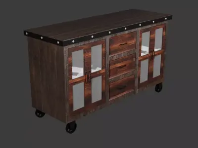 Industrial Sideboard With Wheels 3D model