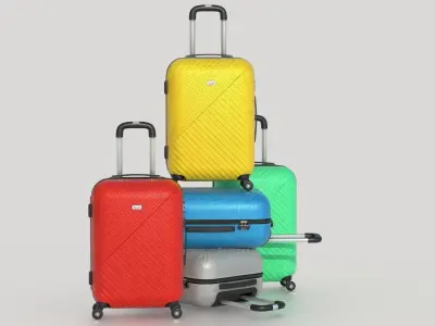 Suitcase 2 colorful suitcases on wheels Low-poly 3D model