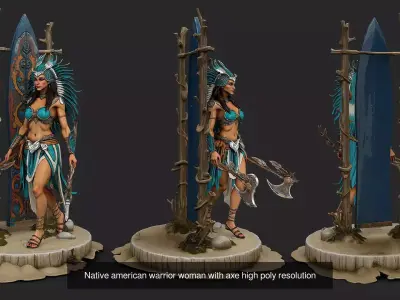 Fantasy native amerian warrior and equipment High Resolution 3D Model Pack