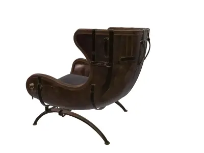 Vintage Curved Leather Lounge Armchair 3D Model 3D model