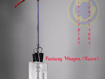 Low poly model of a two-handed fantasy weapon Razor Low-poly 3D model