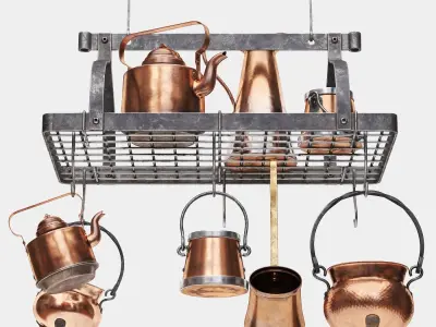 Enclume Grande Cuisine Rectangular Ceiling Pot Rack 3D model