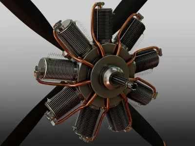 Radial Aircraft Motor with propeller and plane nose 3D model