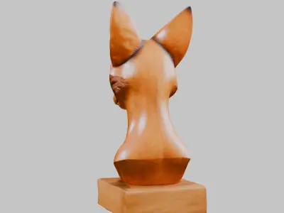 Wooden Fox Carved Sculpture Statue Low-poly 3D model
