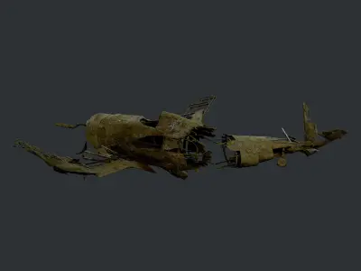 Plane Wreck Damaged Apocalyptic Game Ready 02 Low-poly 3D model