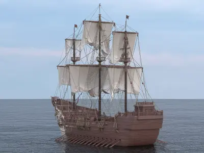 Ship Wooden Low-poly 3D model