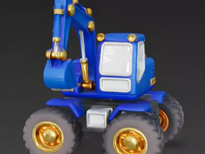 Royal-Rigger Blue Wheeled Excavator 3D Model Low-poly 3D model