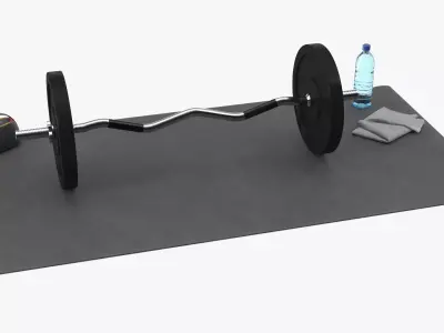Home Gym EZ Barbell Set with Mat Speaker Towel and Water Bottle 3D model