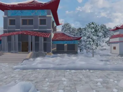 Snowy Mountain Village 3D model 2