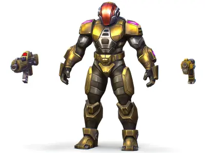 Cartoon Sci-Fi Cyborg Drone Trooper Soldier Low-poly 3D model 4