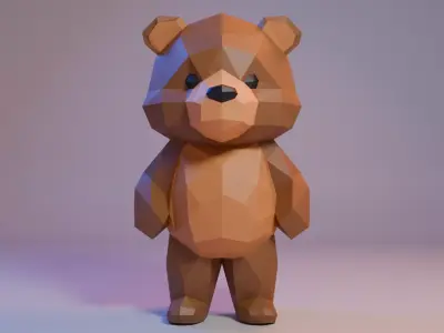 Low Poly Stylized Standing Teddy Bear Low-poly 3D model