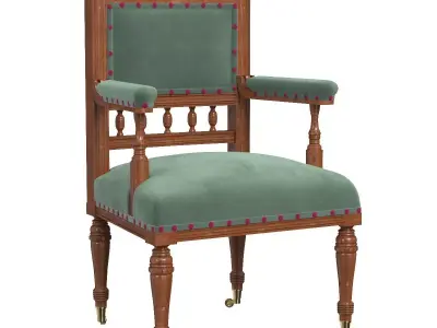 Pr Scottish 19thc Antique Walnut Armchairs 3D model