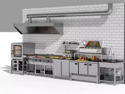 Kitchen Production Line 3D Model Low-poly 3D model