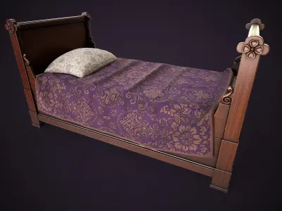 Vintage single bed Low-poly 3D model purchase