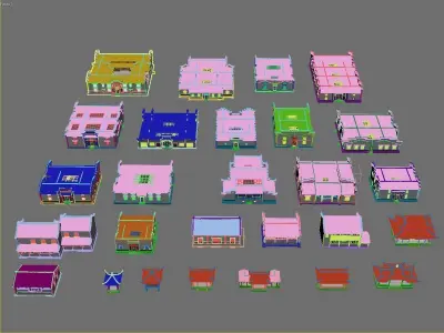town Chinese style commercial residential buildings 3D Model Pack