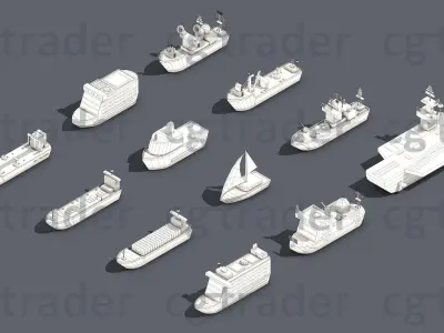 Low poly Ships pack 01 Isometric Low-poly 3D model