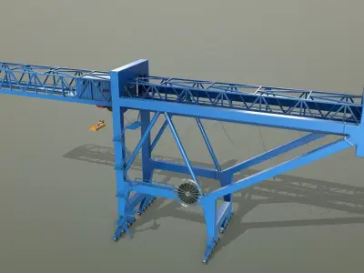 PBR Port Container Crane - Blue Light Low-poly 3D model