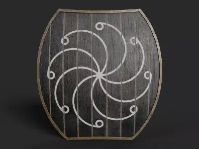 Slavic hybrid shield-painted black with radial symbol Low-poly 3D model