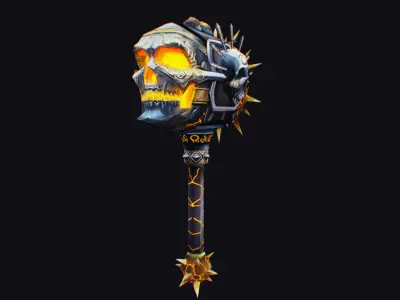 Hammer Mace Maul Bludgeon Mallet Sledgehammer Melee Skull Low-poly 3D model