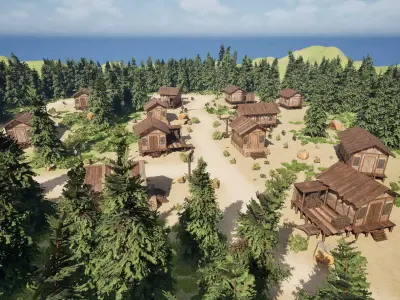 Mountain Village Landscape 3D model 4