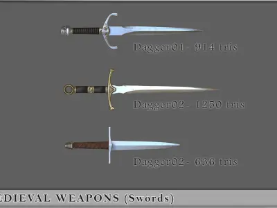 HQ Medieval weapons for games - Swords and daggers Low-poly 3D model