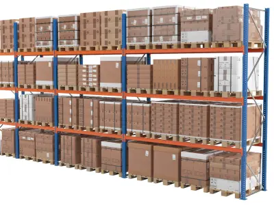 Warehouse Shelf With Pallets 3D model