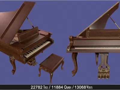 Vintage Antique Elegant Victorian Louis XV Parlor Grand Piano Low-poly 3D model